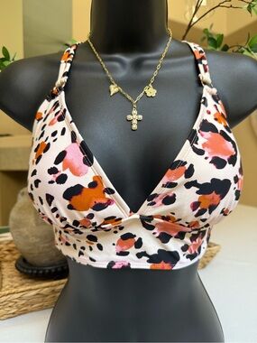 Women’s Printed Triangle Swim Top — Pink Leopard